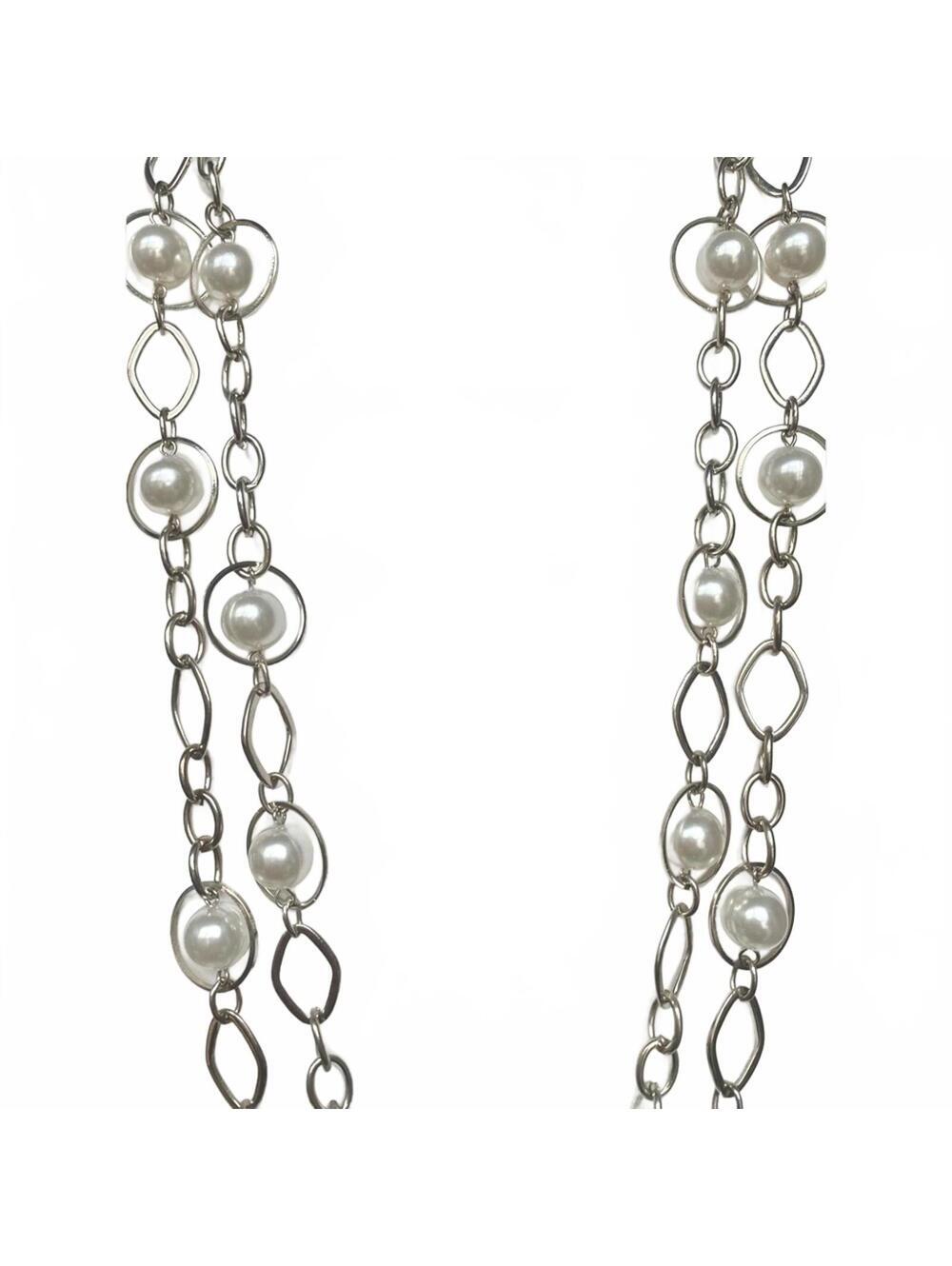 Vintage NY&Co Silver Faux Pearl Layered Necklace - Picture 6 of 8